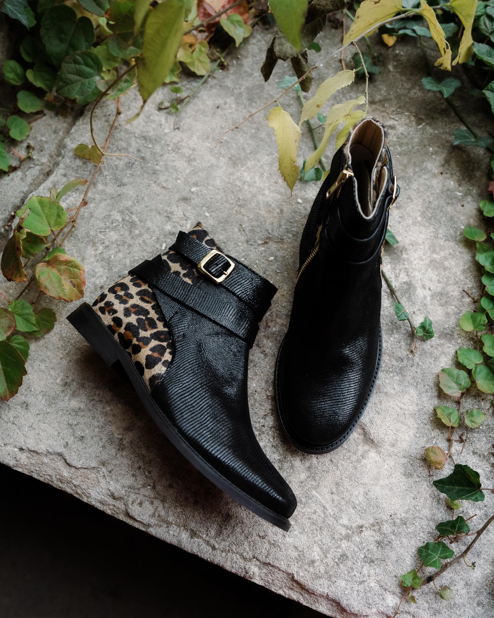 Dessine Moi Un Soulier Carla boots vipérine noire léopard