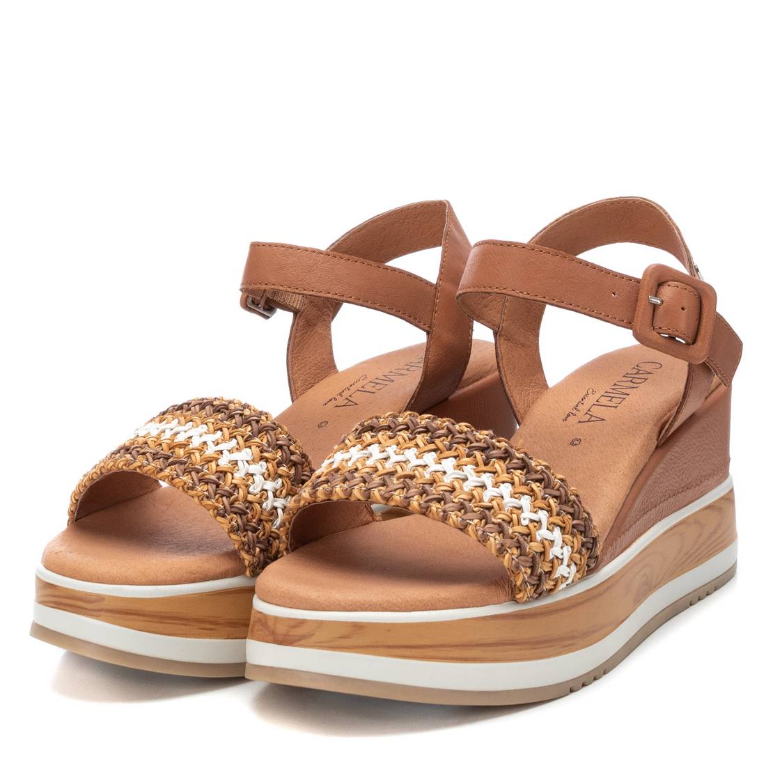 Carmela 16058901 sandale compensee marron raphia 8 cm