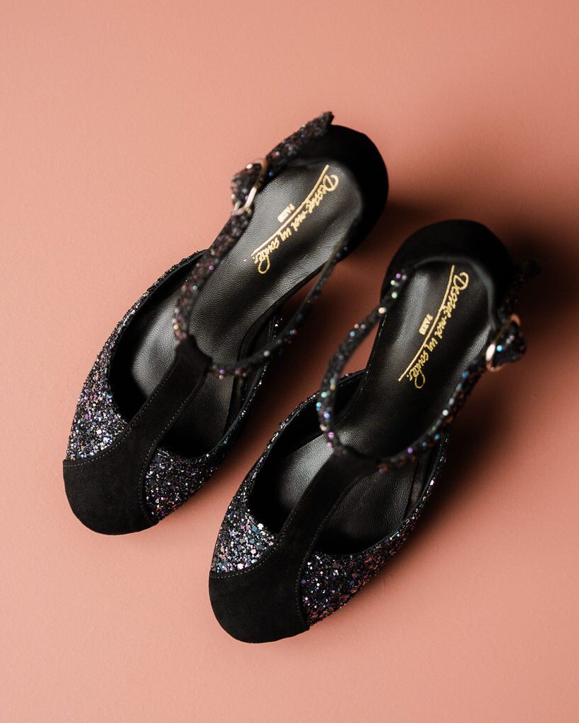 Dessine Moi Un Soulier Salomé plateforme velours noir glitter