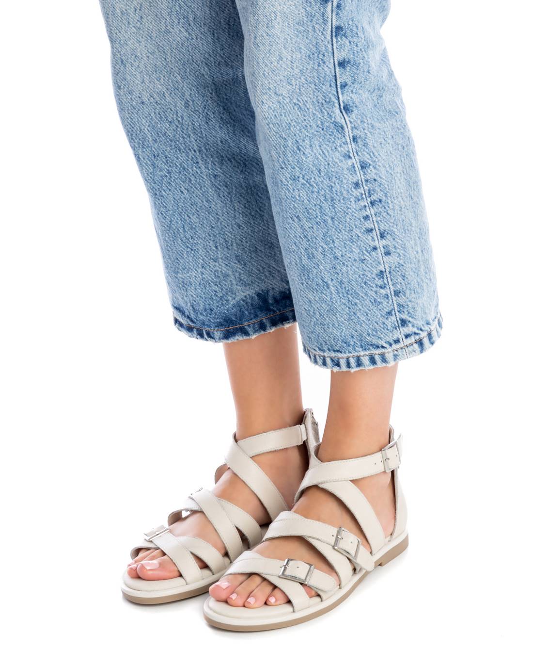 Carmela 16080903 sandales cuir blanc plat