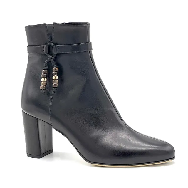 Elata 56536 bottine cuir noir perles talon 7,5 cm