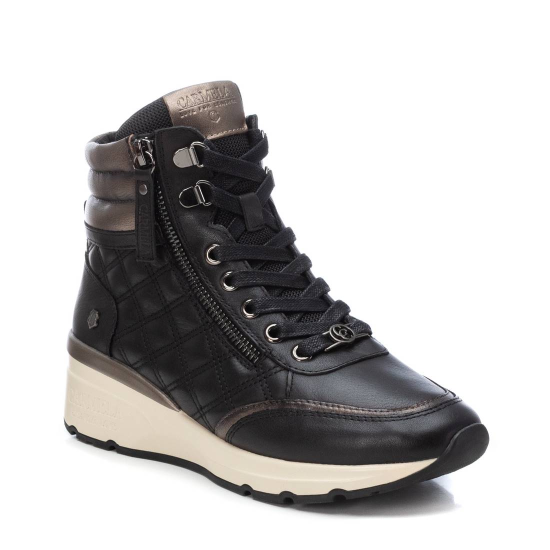 Carmela 16182101 bottines cuir noir compensé 4 cm
