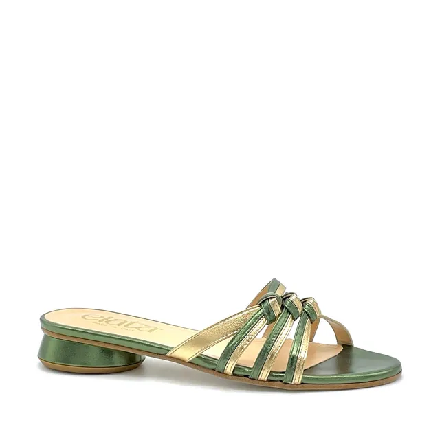 ELATA 15184 mules cuir laminé vert or 1 cm