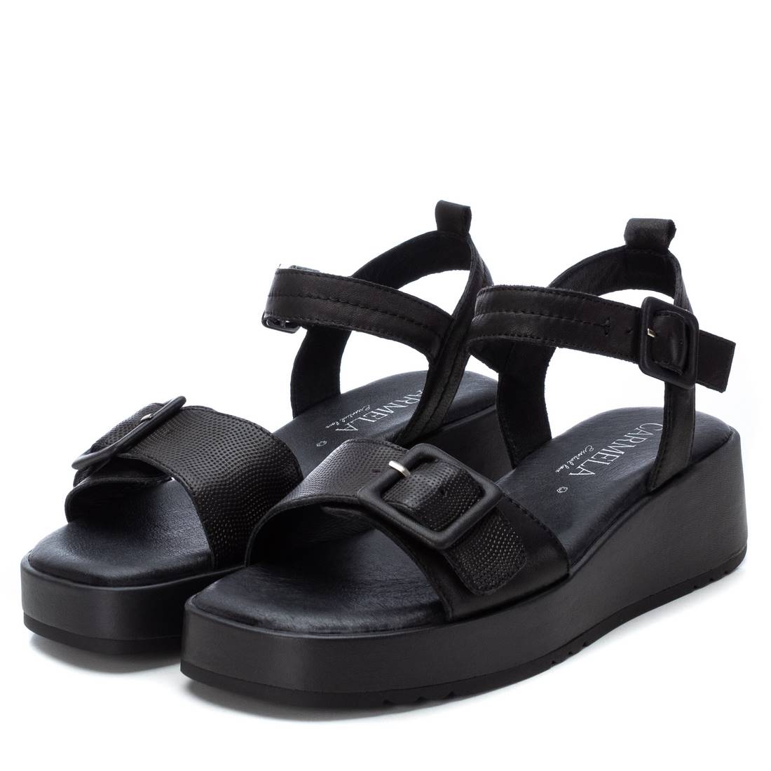 Carmela 16083505 sandales femme noir cuir plat