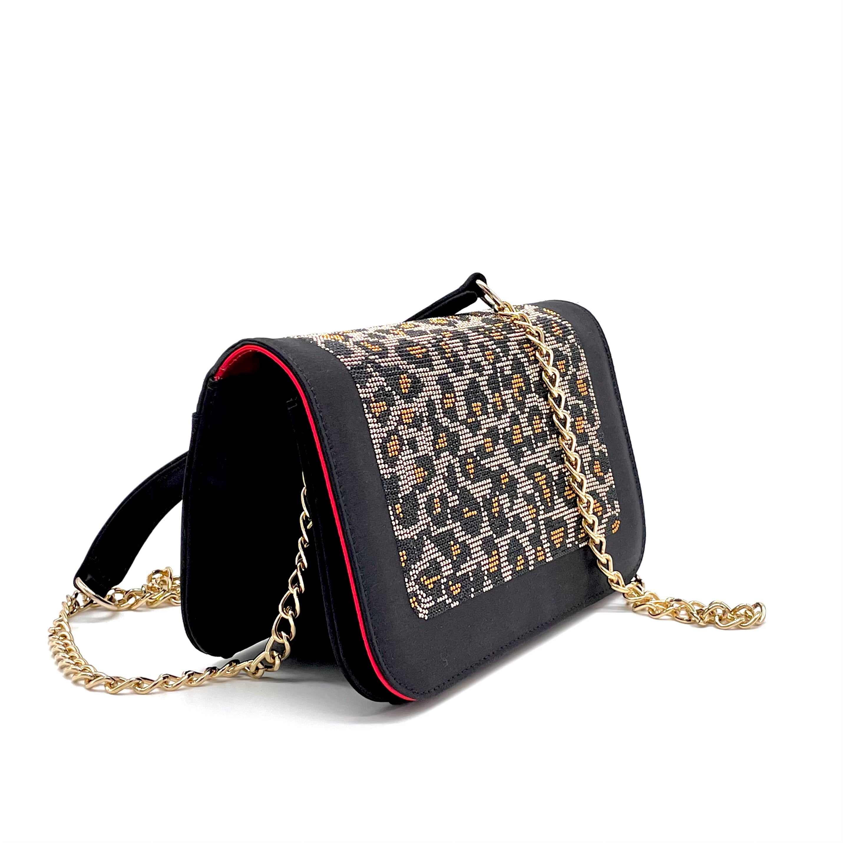 ELATA E849 pochette soie animalier chaîne or