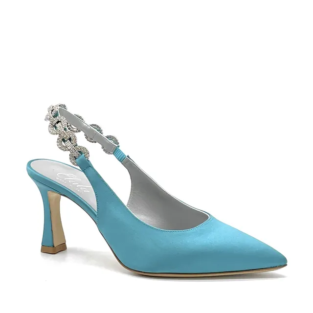 ELATA 13152 slingback satin pétrole talon 7,5 cm