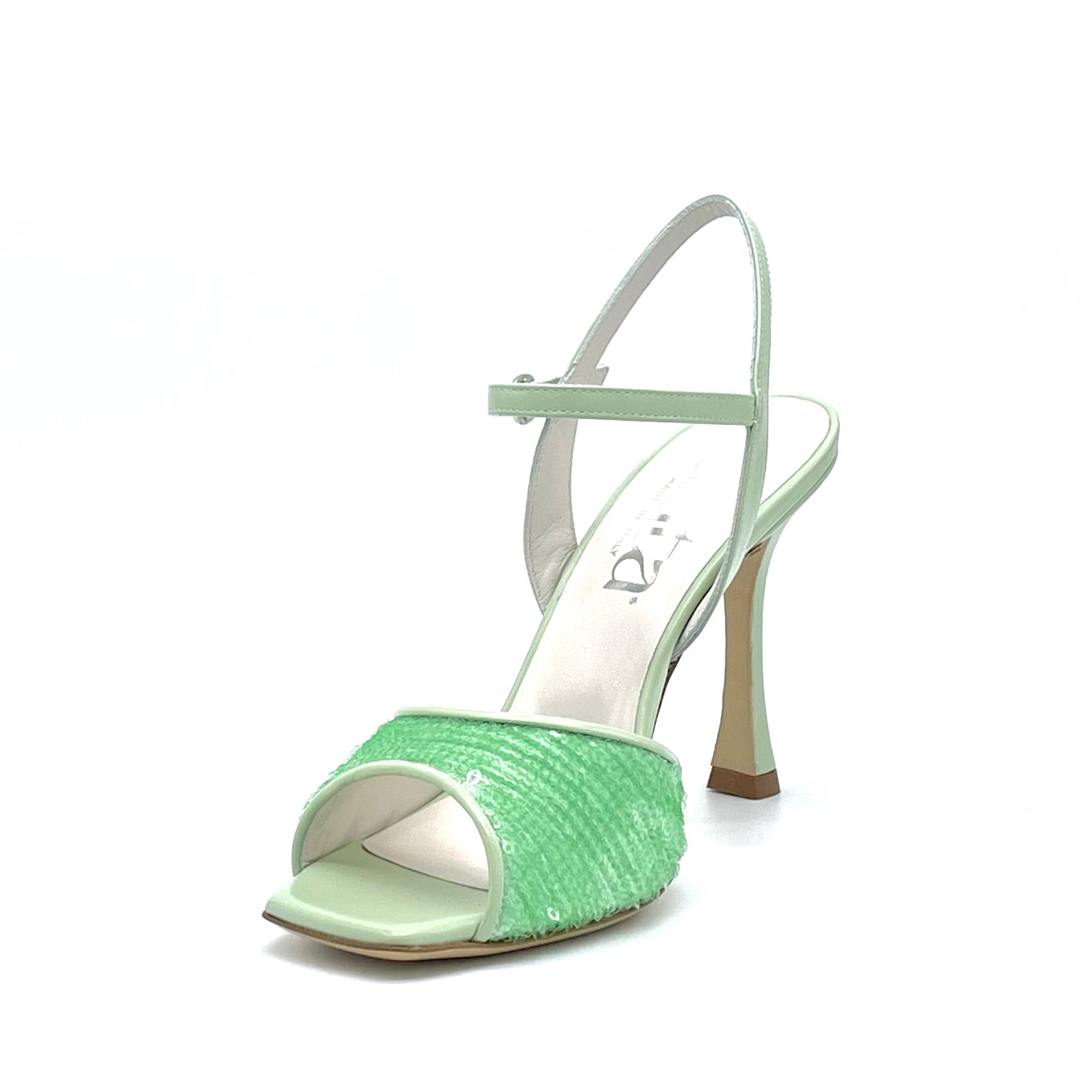 Elata 14102 sandale cuir vert paillettes talon 9,5 cm