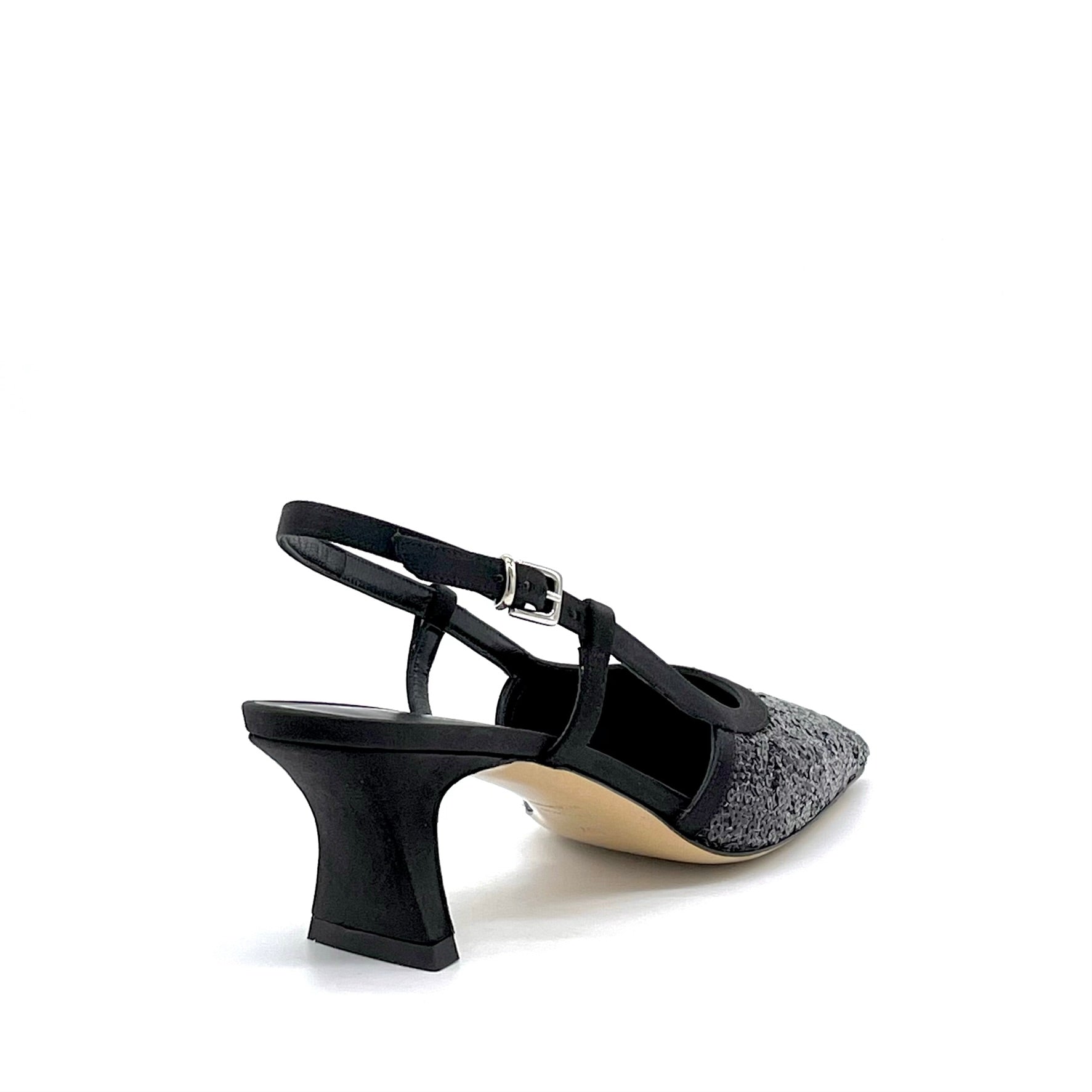 ELATA 14174 slingback satin noir paillettes talon 5,5 cm