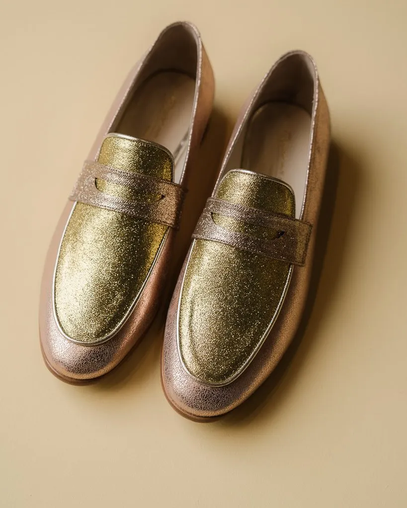 Dessine Moi Un Soulier mocassin Romy or rose irisé