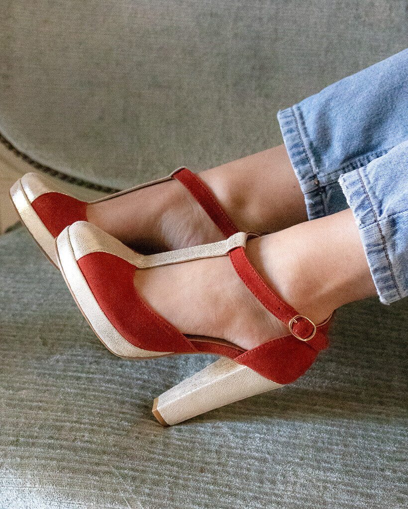 Dessine Moi Un Soulier salomé velours terracotta 36