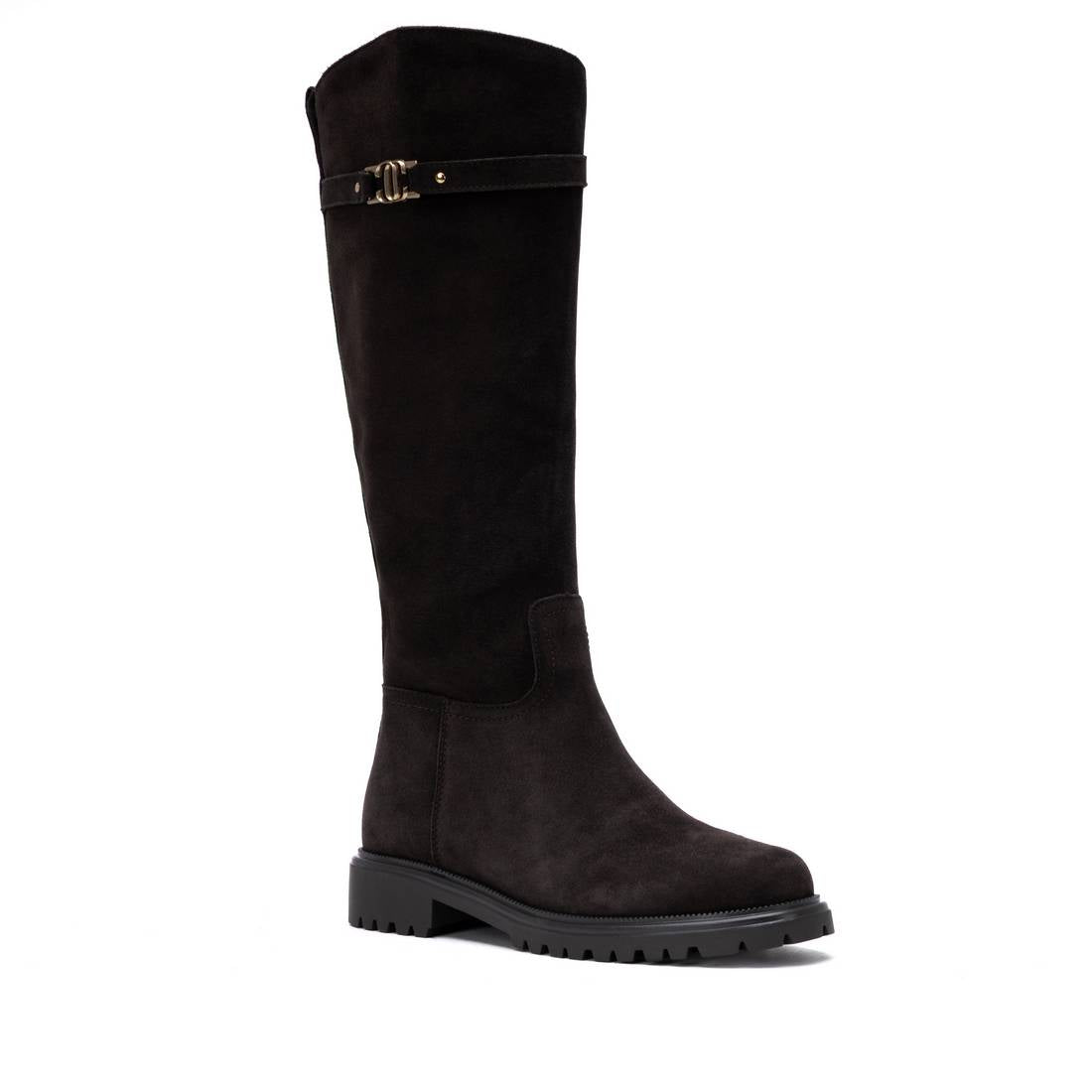 Carmela 16426502 botte marron daim talon plat