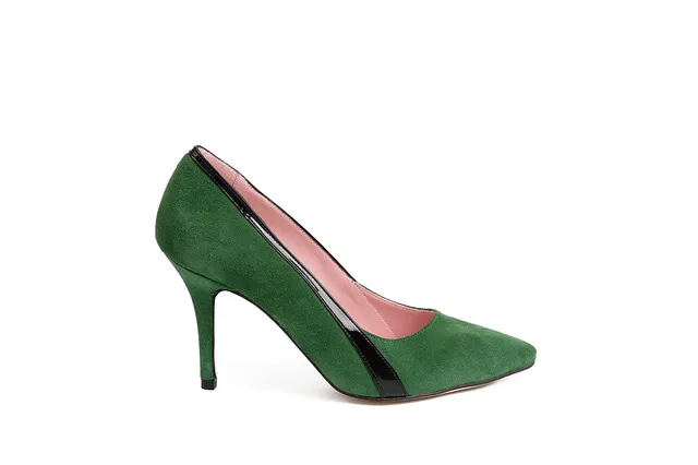 Coralie Masson Gigi escarpins vert vernis noir talon 9 cm