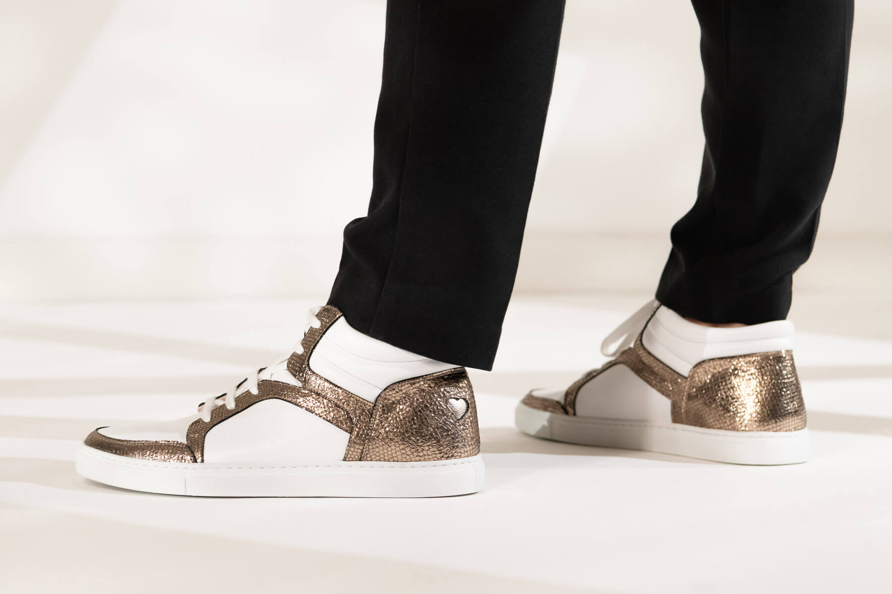 Coralie Masson Maria baskets montantes cuir blanc doré