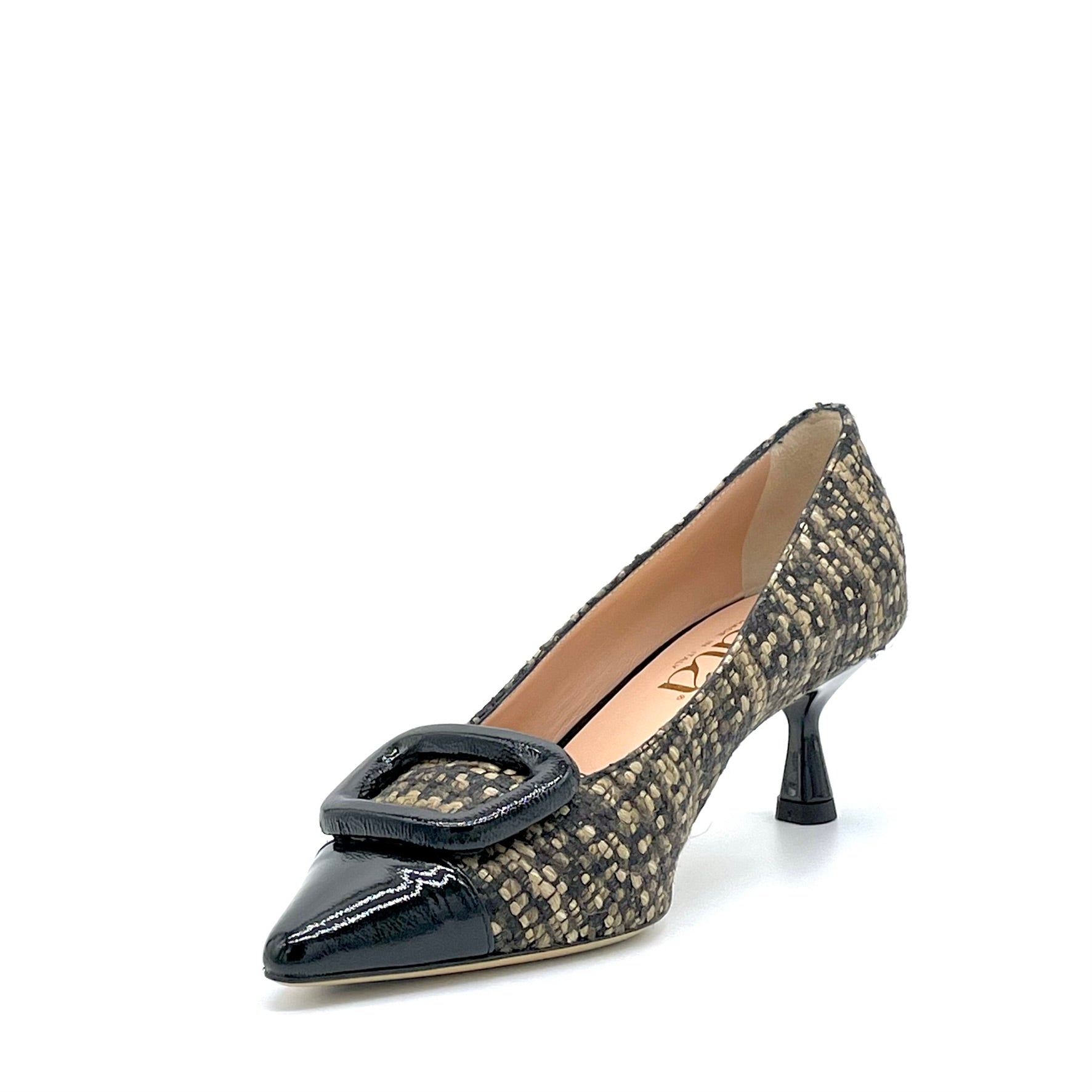 ELATA 54516 escarpins tweed beige vernis talon 5,5 cm