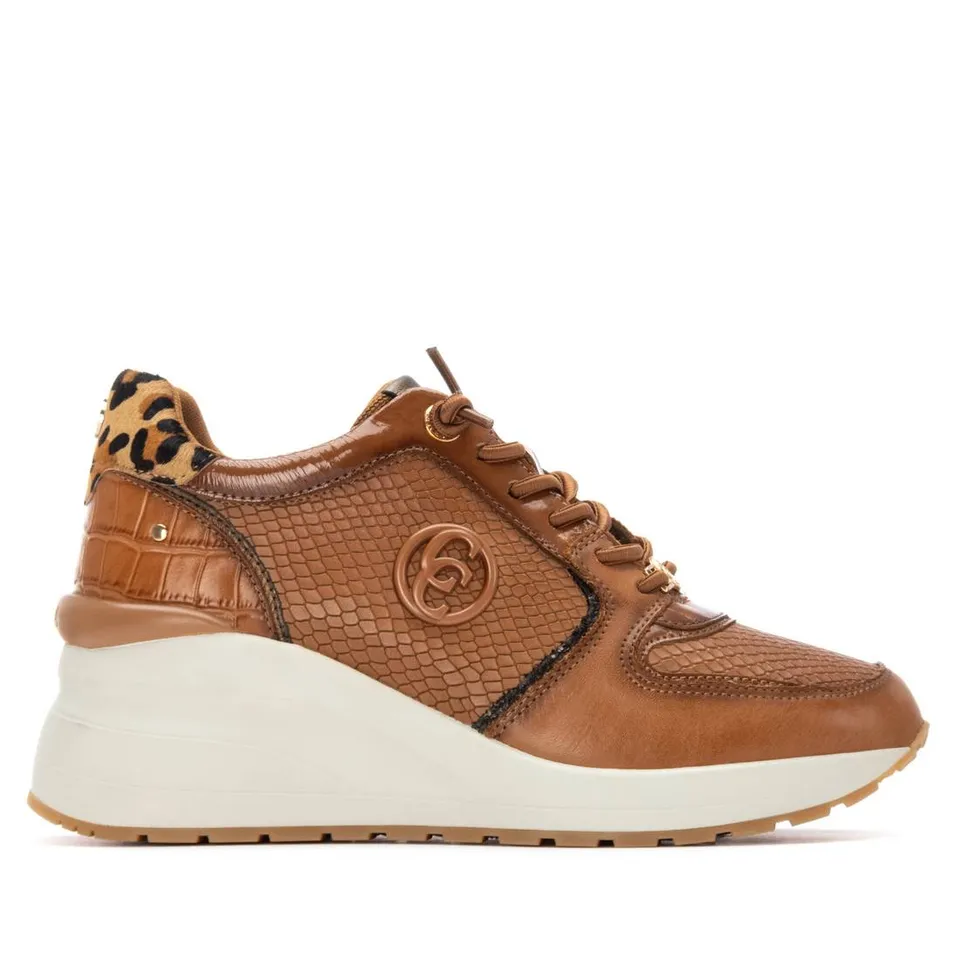 Carmela 16244403 basket femme camel cuir compensée lacets