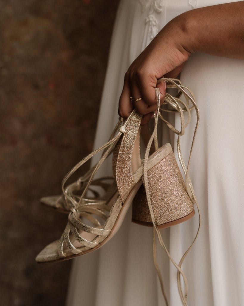 Dessine Moi Un Soulier Rose haute sandale paillette champagne cuir