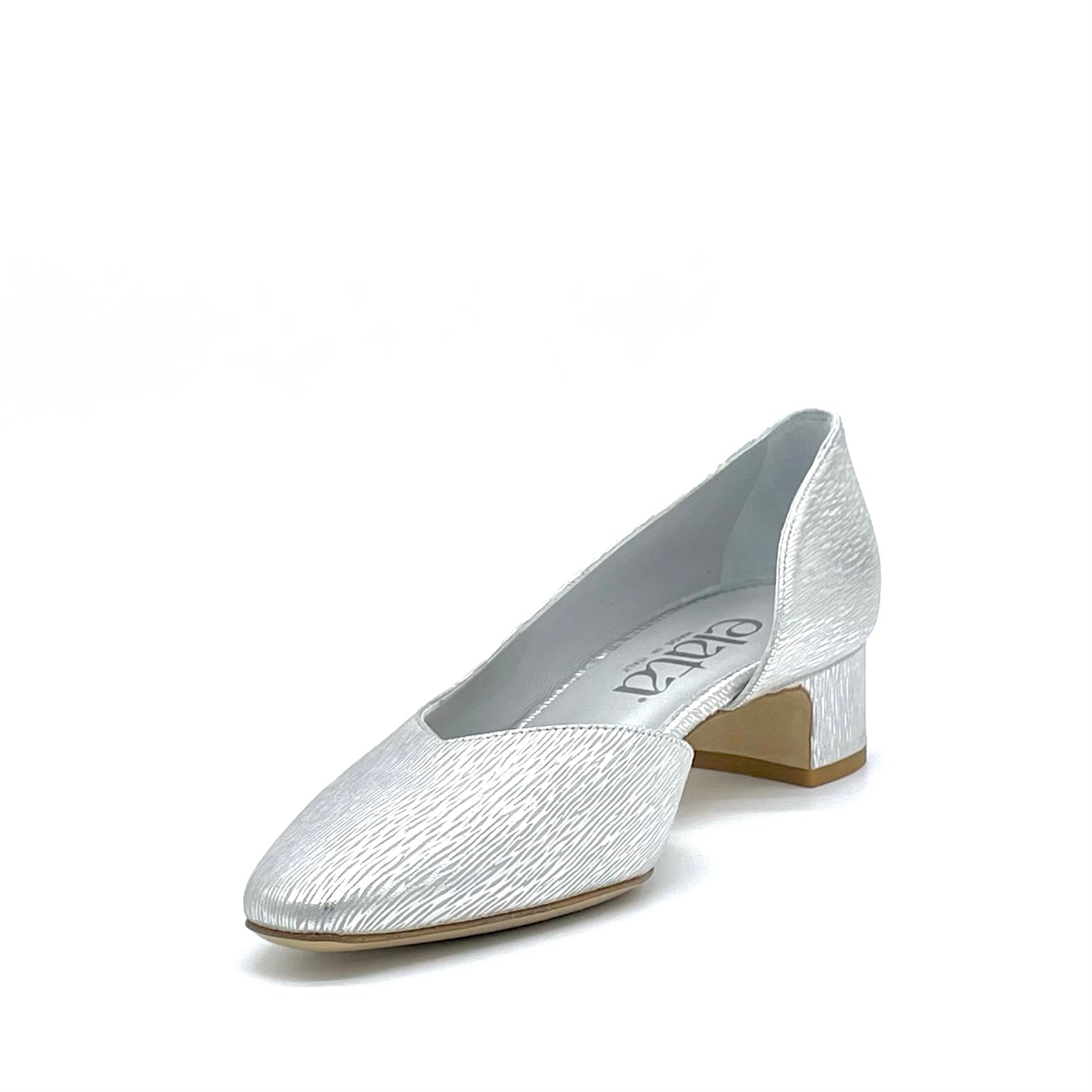 Elata 14168 escarpin cuir argenté talon 3,5 cm