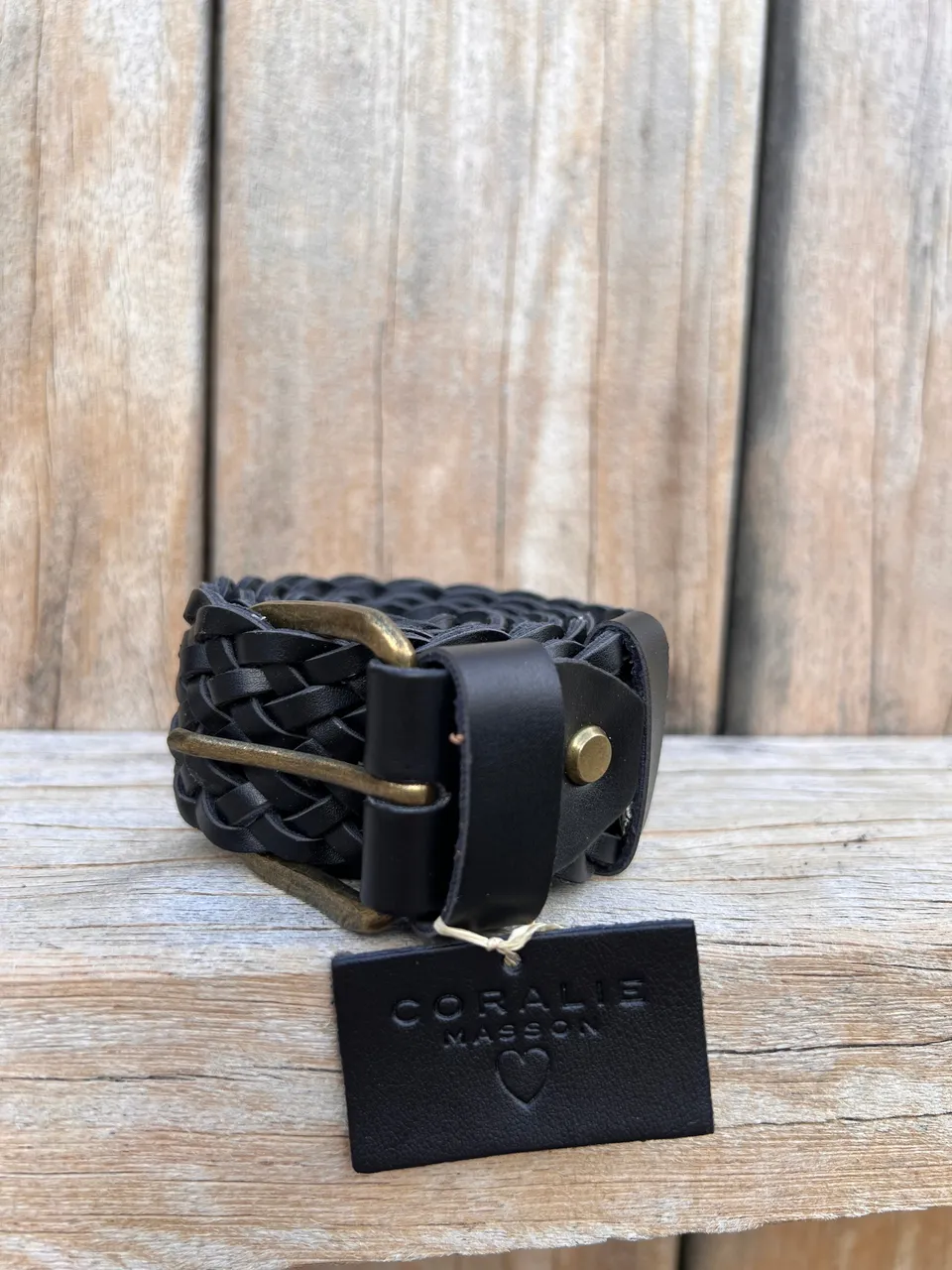 Coralie Masson Mila ceinture cuir noir tressé 3,5 cm
