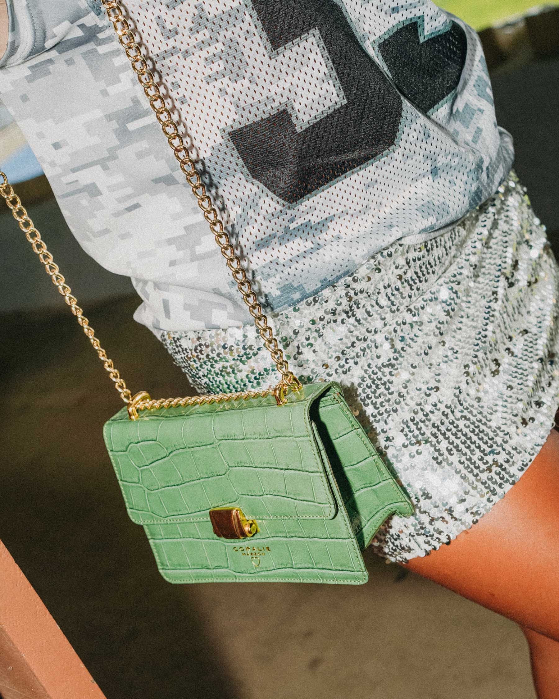 Coralie Masson Reese mini sac cuir croco vert sauge