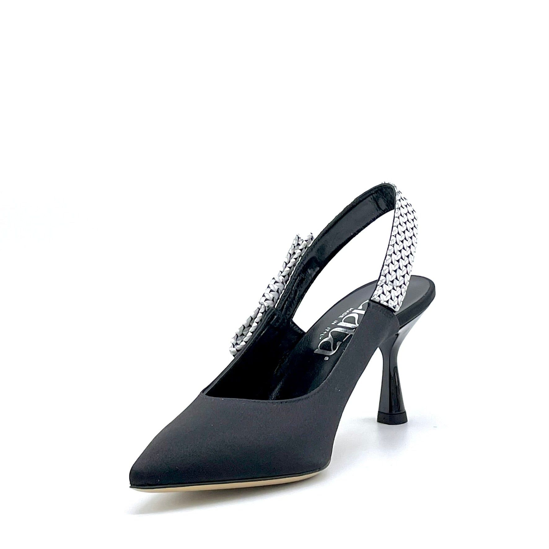ELATA 16147 slingback satin noir talon 7,5 cm