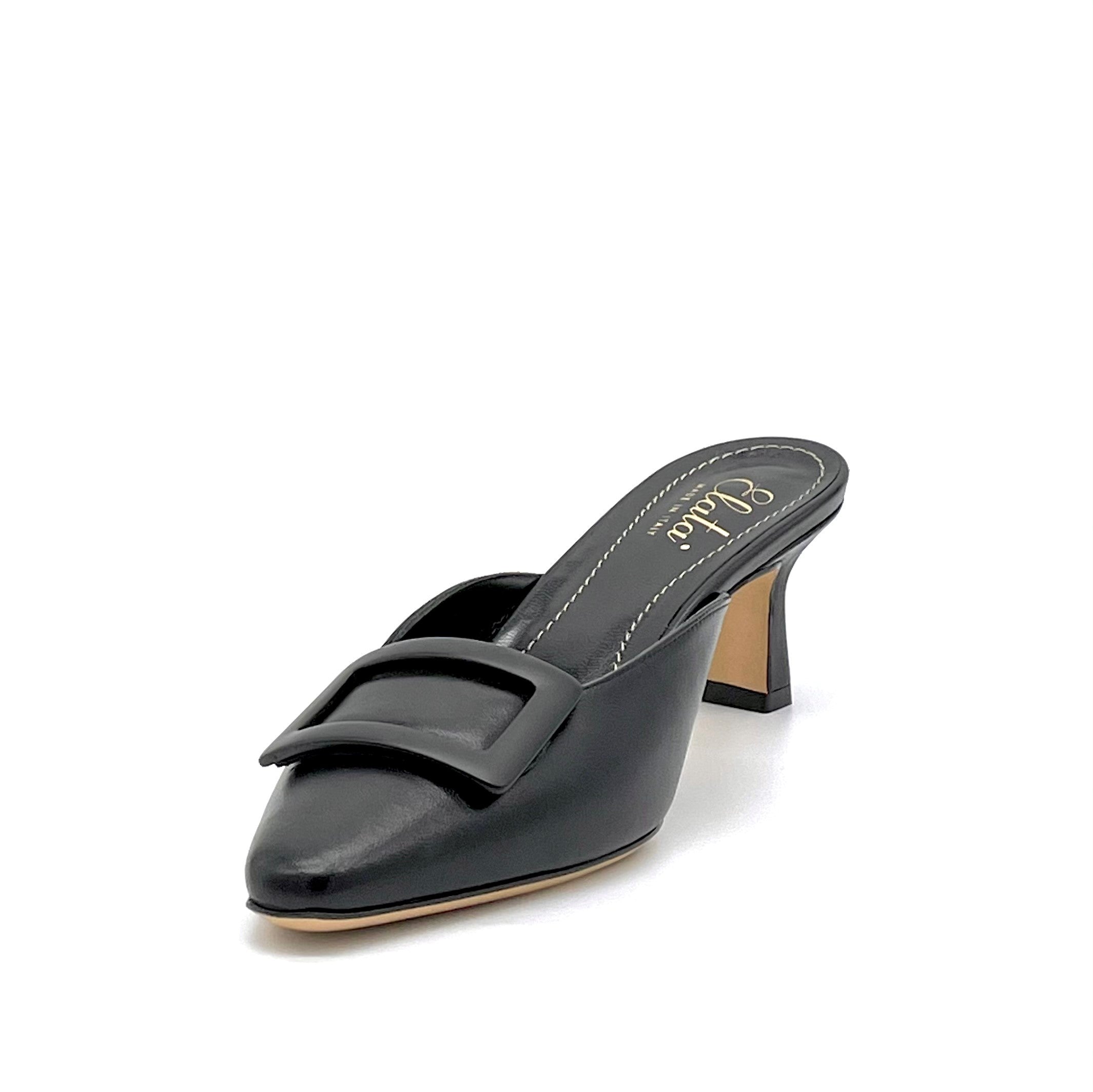 Elata 11156B sabot cuir noir à boucle