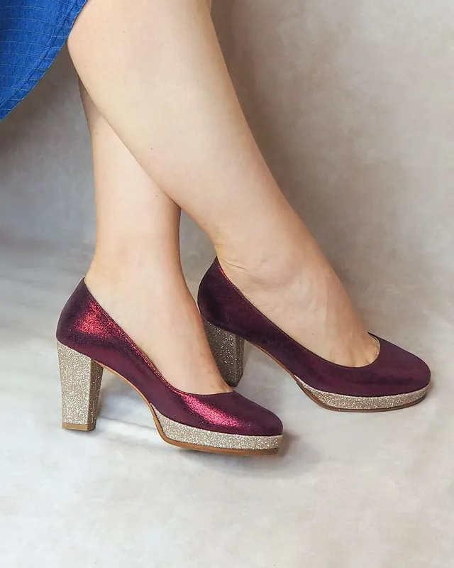 Dessine Moi Un Soulier plateforme escarpin irisé grenat doré