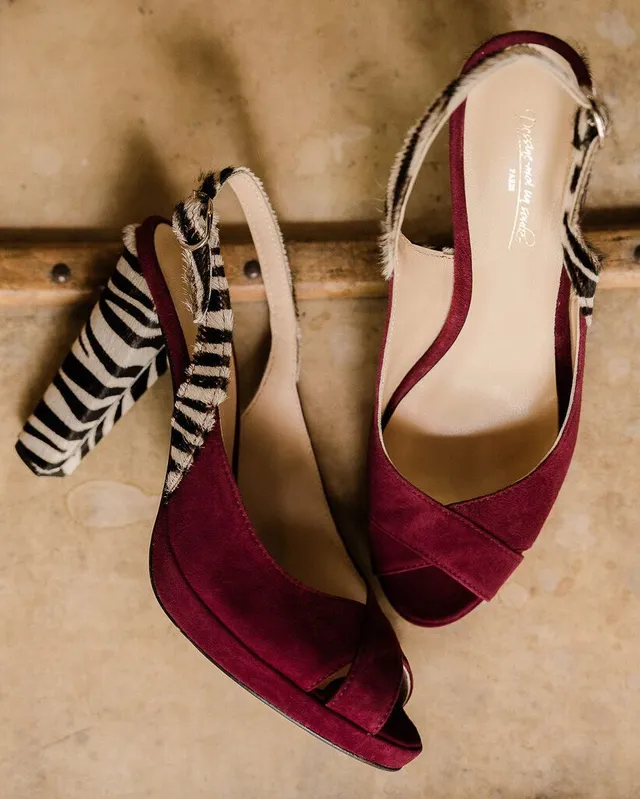 Dessine Moi Un Soulier escarpin slingback velours grenat zèbre