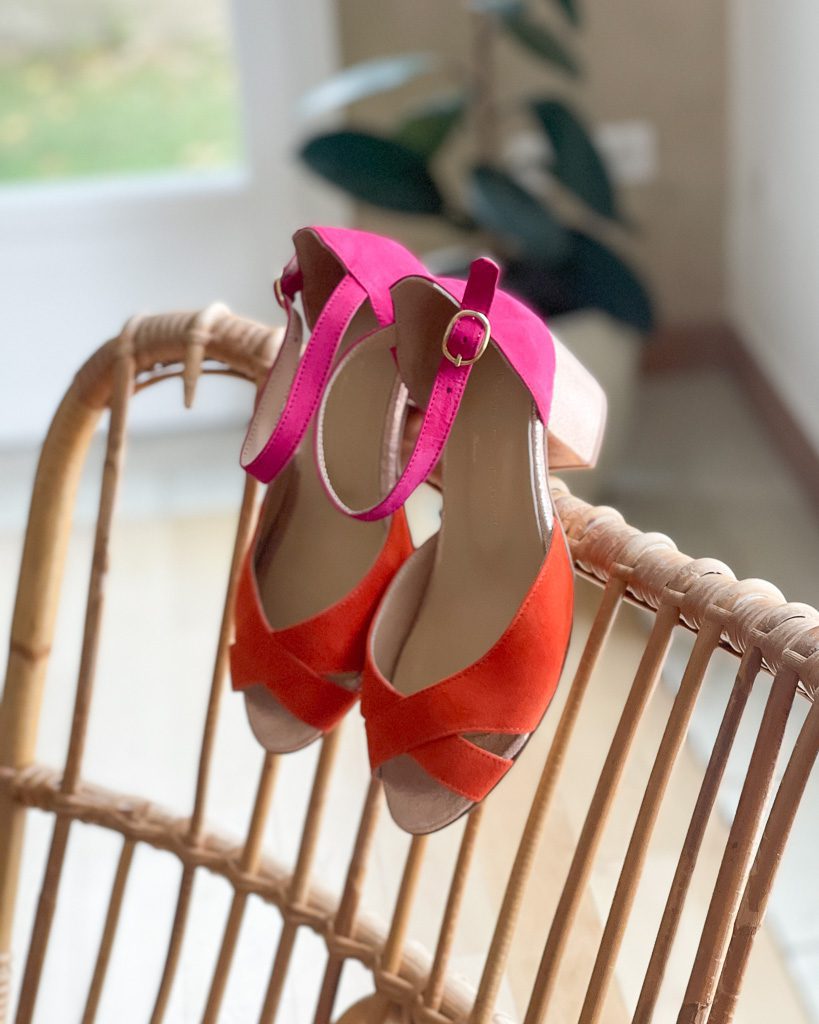 Dessine Moi Un Soulier Salomé velours orange fluo 37,5 pied large