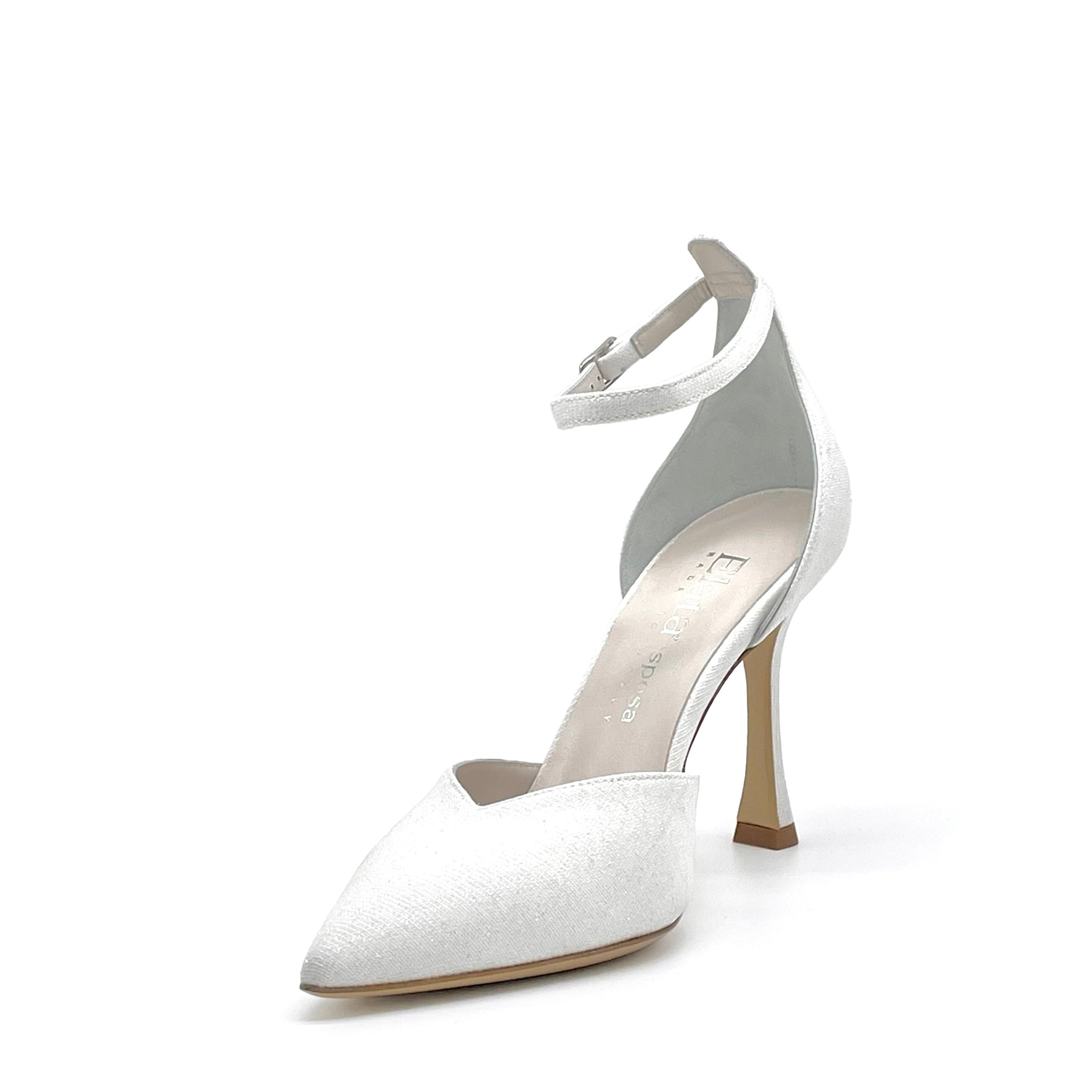 Elata S2437 escarpins blancs laminés bride cheville talon 9,5 cm