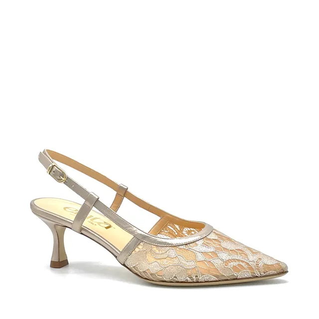 ELATA 16142_1 Slingback dentelle champagne laminé