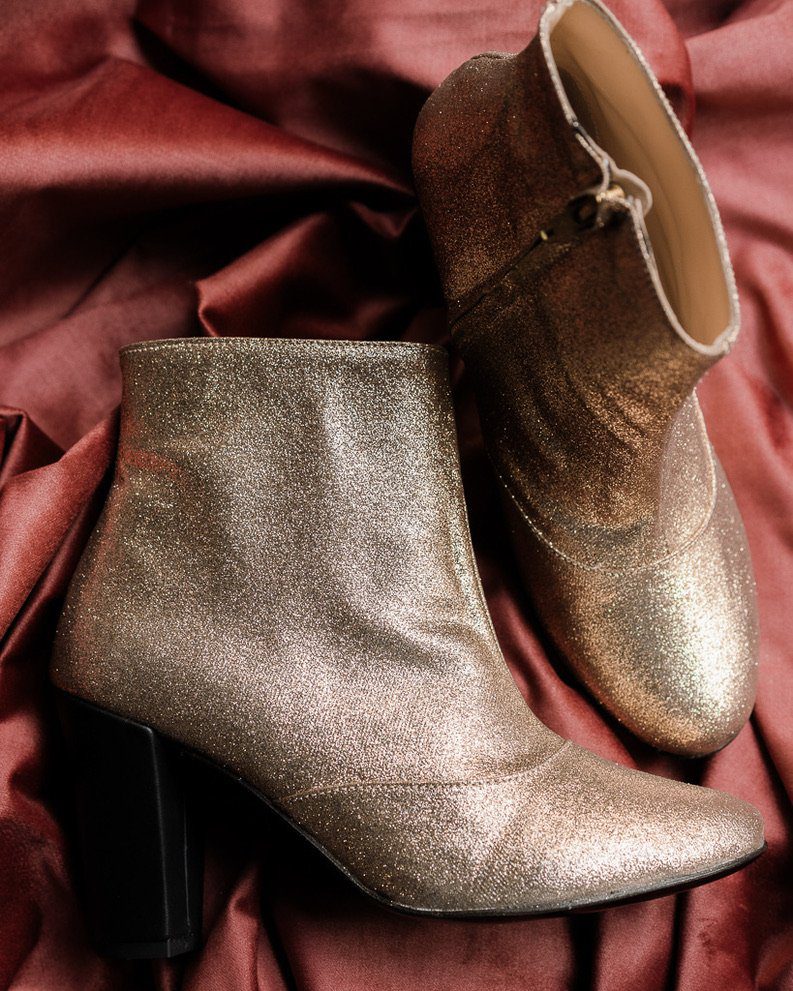 Dessine Moi Un Soulier bottine talon paillettes champagne cuir
