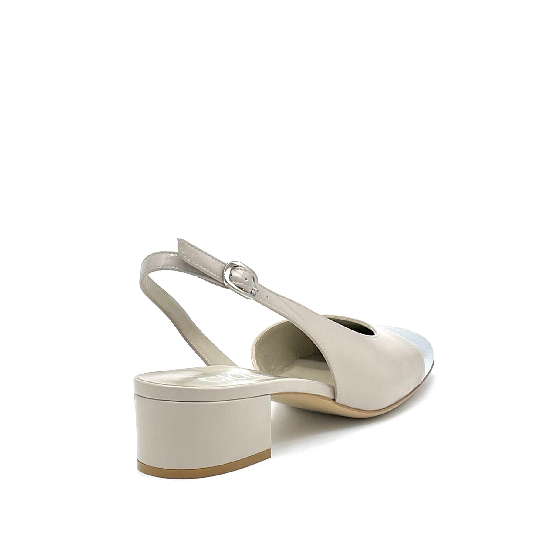 Elata 15130 slingback cuir taupe laminé argent 3,5 cm