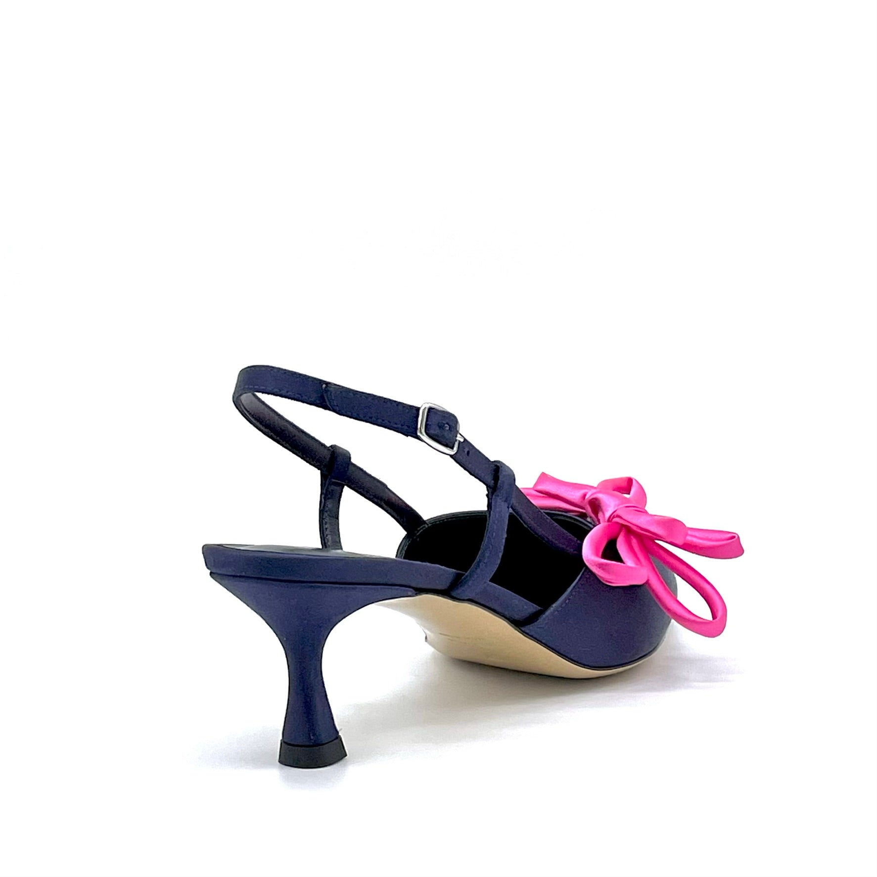 ELATA 14151 slingbacks satin soie bleu nœud fuchsia talon 5,5