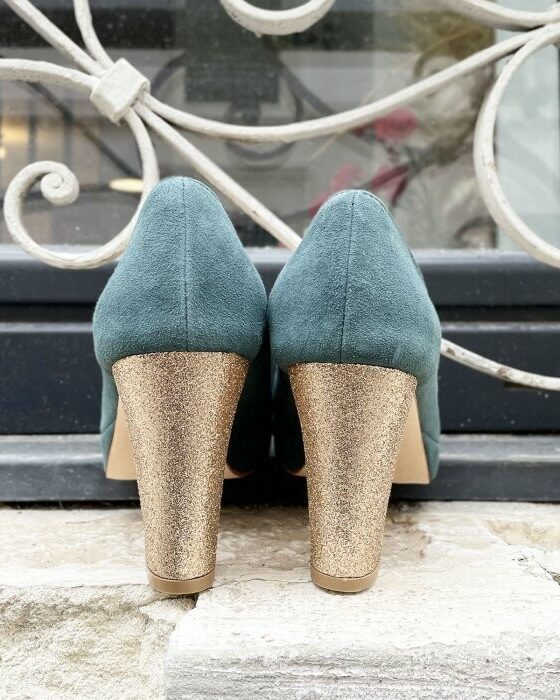 Dessine Moi Un Soulier escarpin plateforme velours eucalyptus
