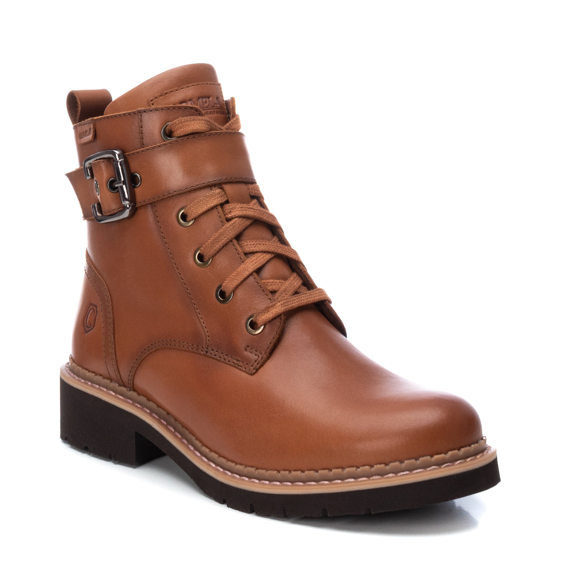 Carmela 16004702 bottines cuir marron style militaire