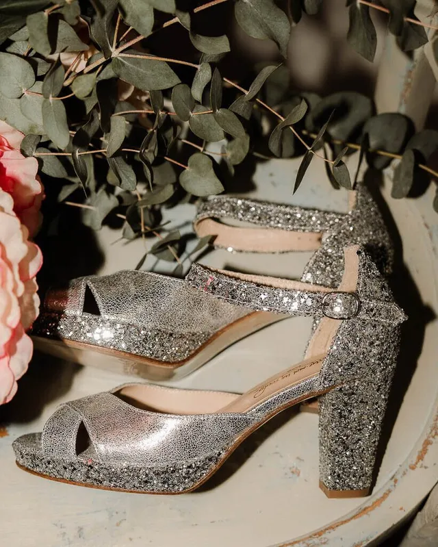 Dessine Moi Un Soulier Salomé Plateforme Irisé Glitter Argent salomés