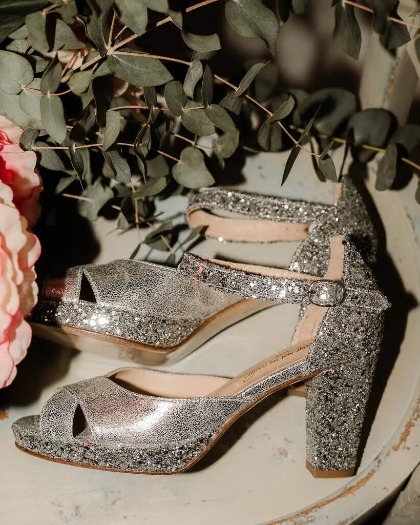 Dessine Moi Un Soulier Salomé Plateforme Irisé Glitter Argent salomés