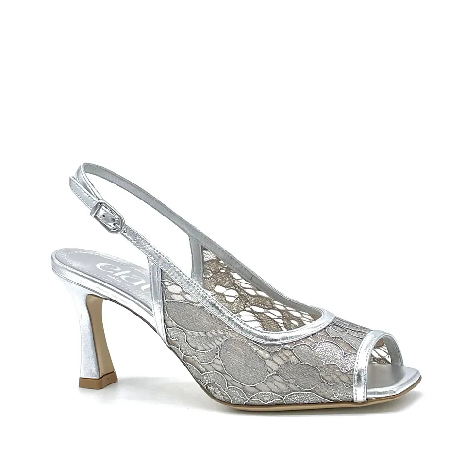 ELATA 16115 sandales dentelle argent laminé talon 7,5 cm