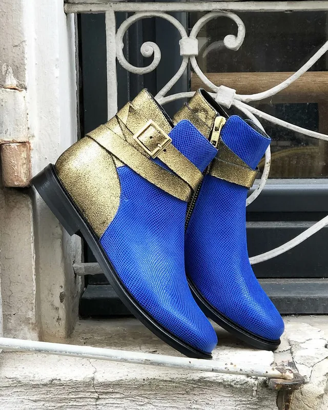 Dessine Moi Un Soulier Carla boots cuir bleu bronze