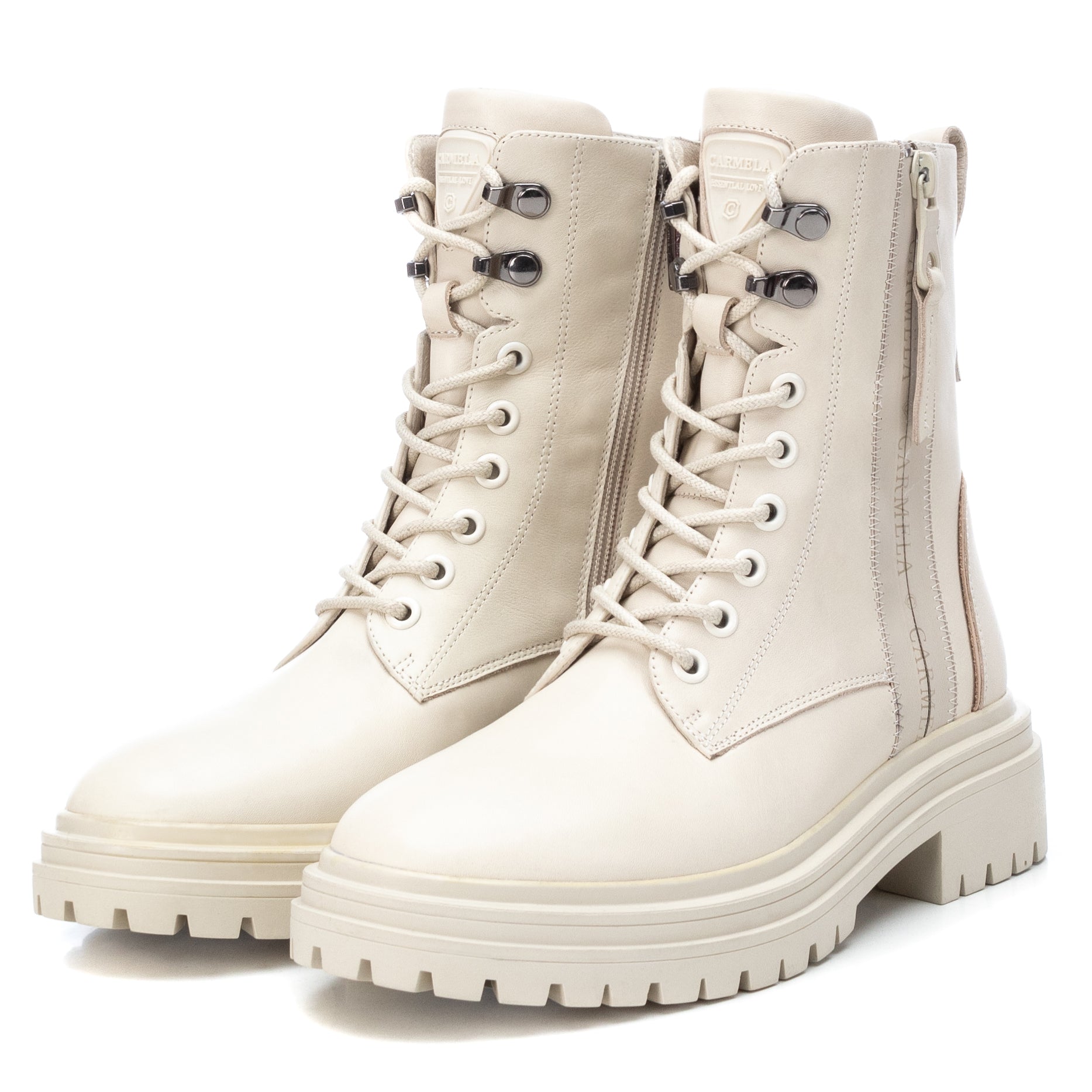 Carmela 16019602 bottine cuir blanc militaire zip
