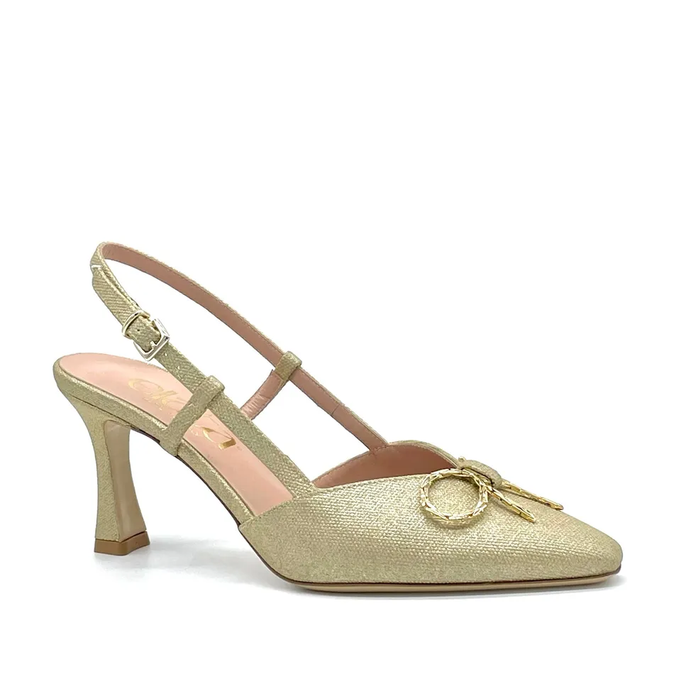 ELATA 14154 slingback laminé or nœud talon 7,5 cm