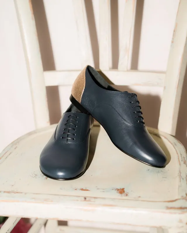 Dessine Moi Un Soulier richelieu plat marine champagne