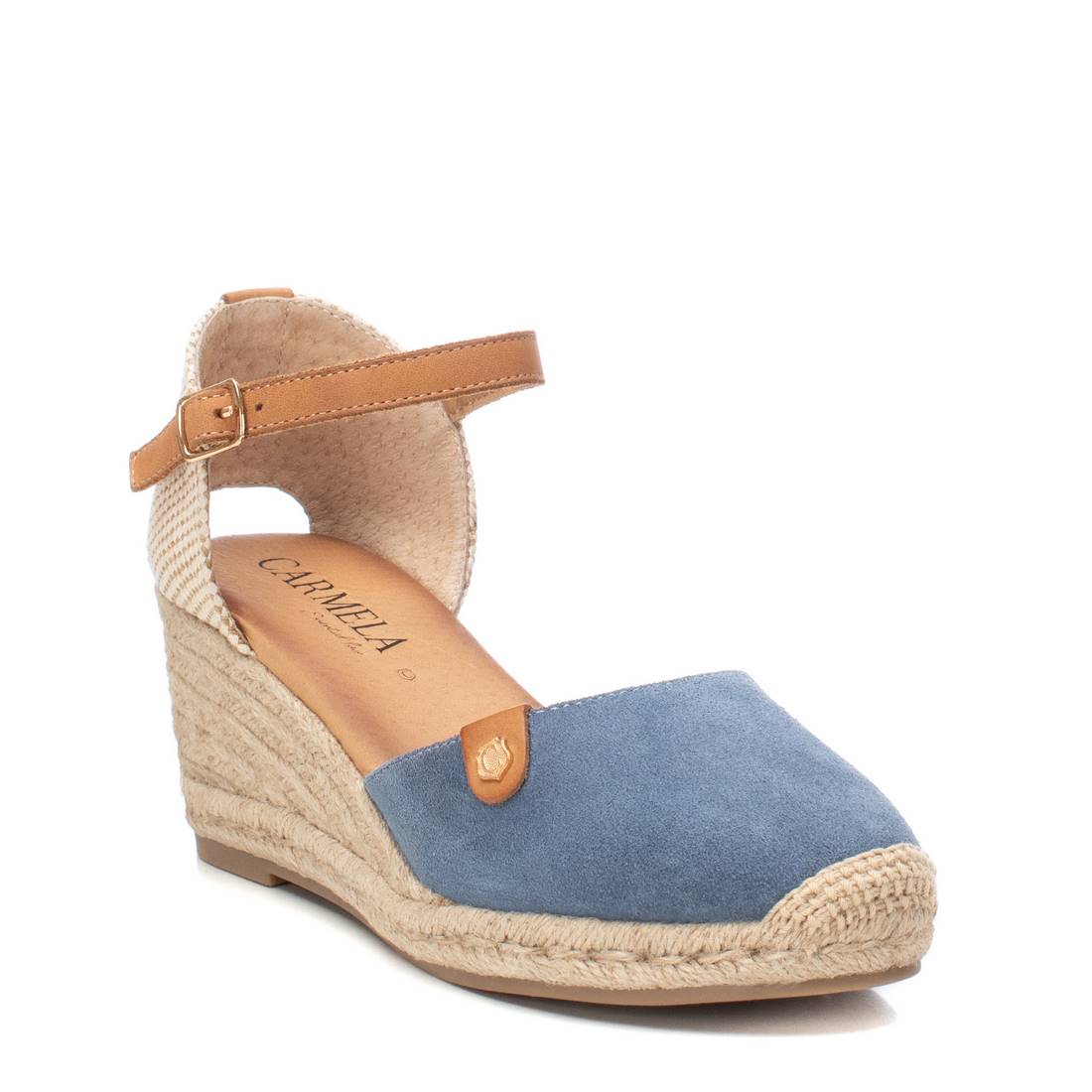 Carmela 16161806 espadrille cuir bleu compensé 7 cm