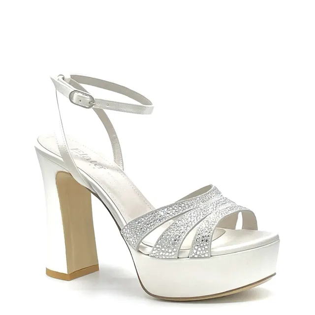 Elata S2303 sandales mariée soie blanche strass talon 11 cm