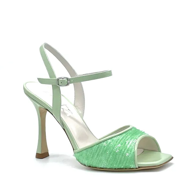 Elata 14102 sandale cuir vert paillettes talon 9,5 cm