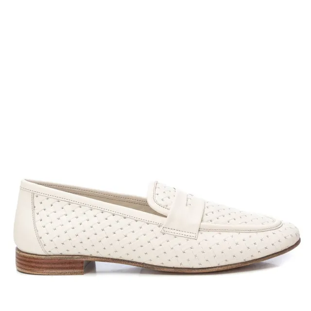 Carmela 16155802 mocassins cuir blanc femme tressé plat