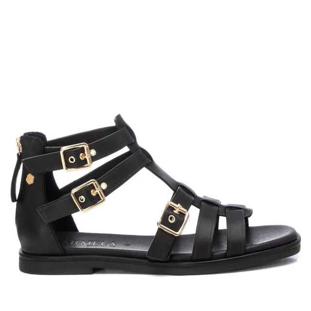 Carmela 16139703 sandale cuir noir romaine zip