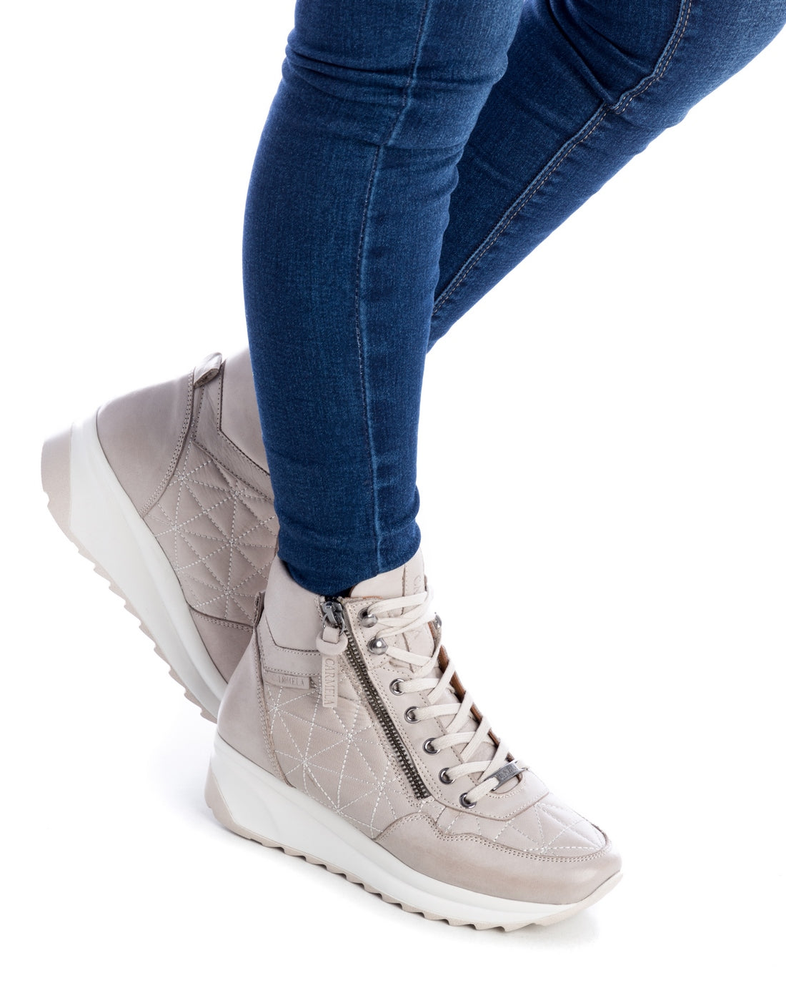 Carmela 16027902 basket montante cuir blanc talon 4 cm