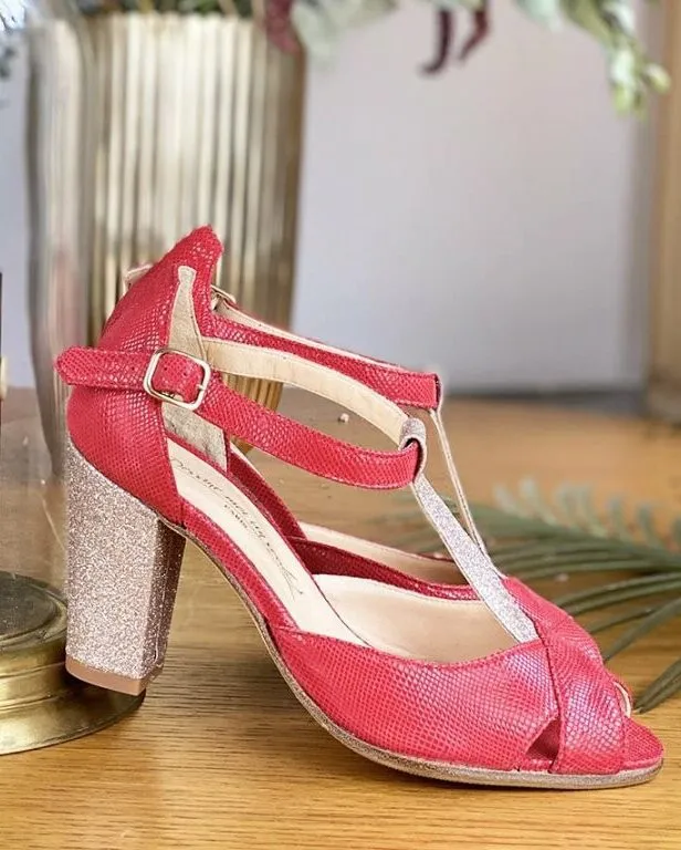 Dessine Moi Un Soulier Salomé vipérine rouge paillettes 35