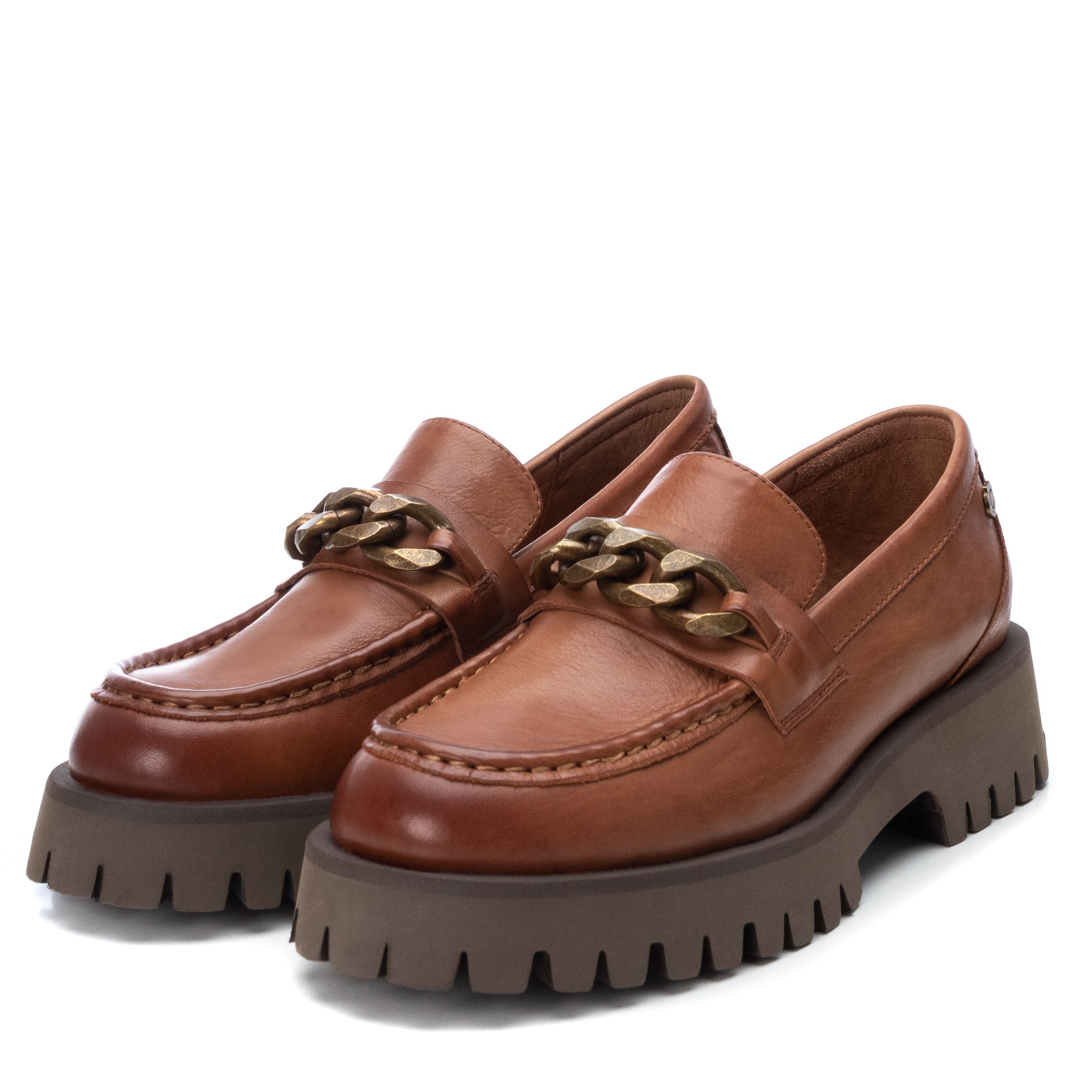 Carmela 16035802 mocassin cuir marron chaîne